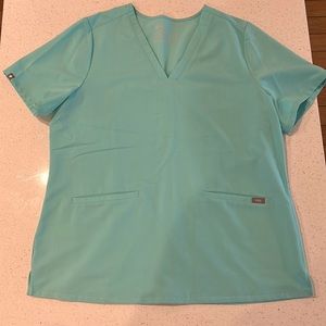 Figs Scrub top two pocket aqua blue